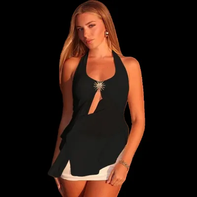 Hollowed-out backless halter top